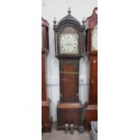 A George Suggate of Halesworth oak cased long case clock with painted religious scene above dial,