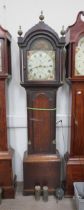 A George Suggate of Halesworth oak cased long case clock with painted religious scene above dial,