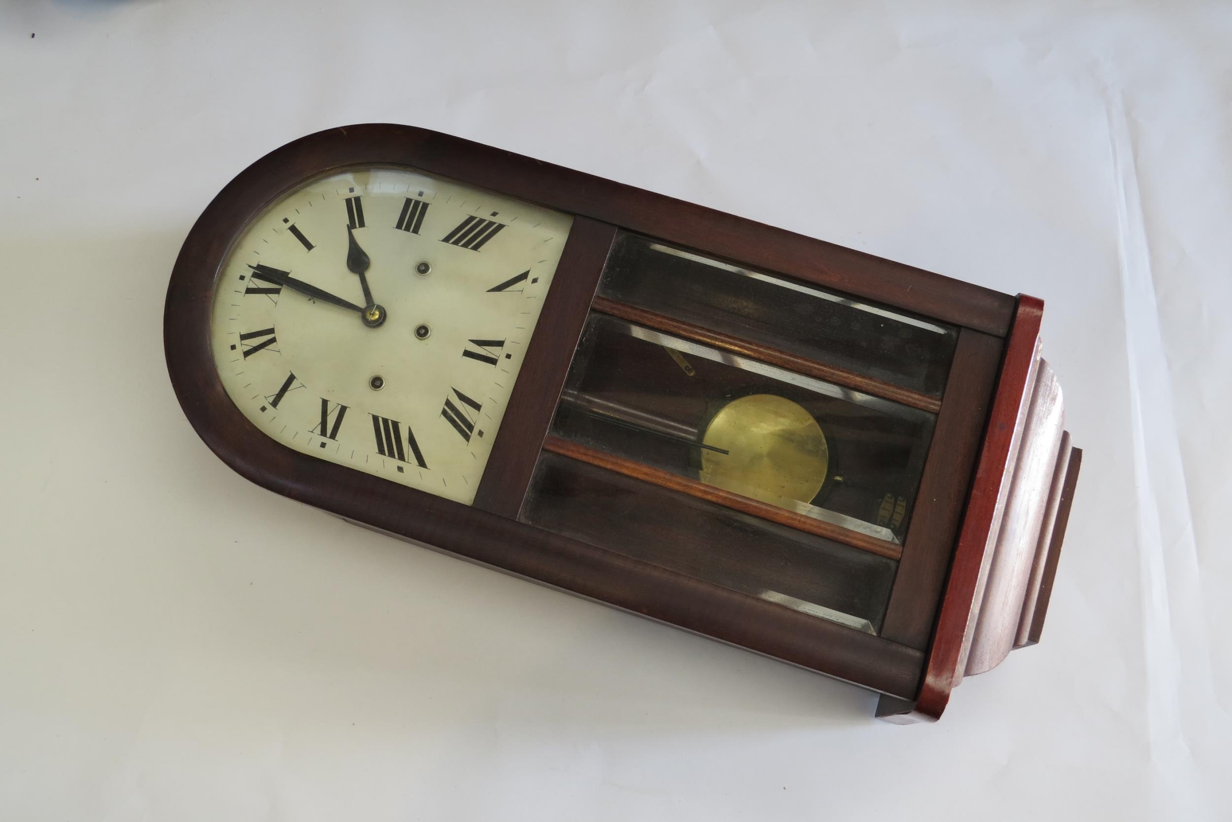 A mahogany cased Hamburg American Clock company wall clock with a triple glass pane bevel edged - Image 2 of 2