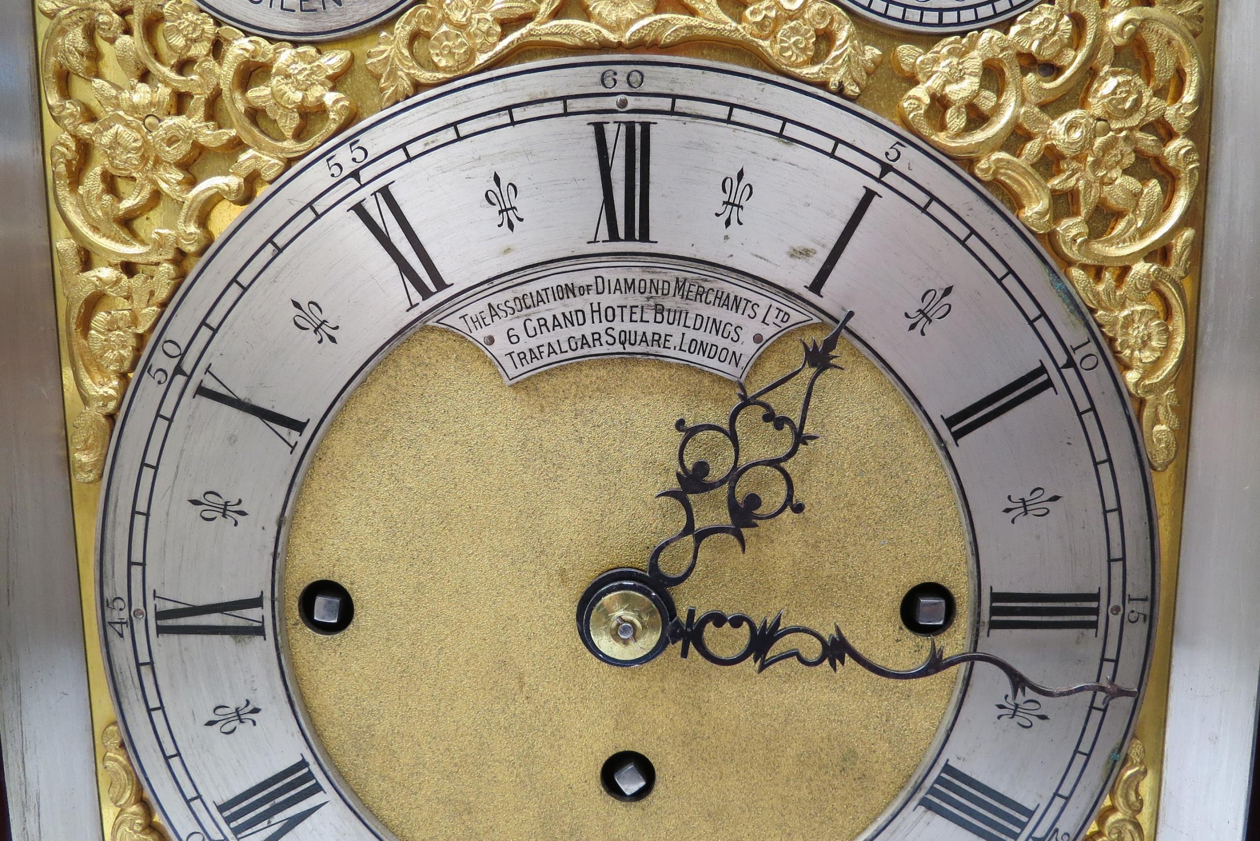 A late 19th Century oak and inlaid bracket clock with silvered Roman chapter ring over gilded - Image 4 of 10