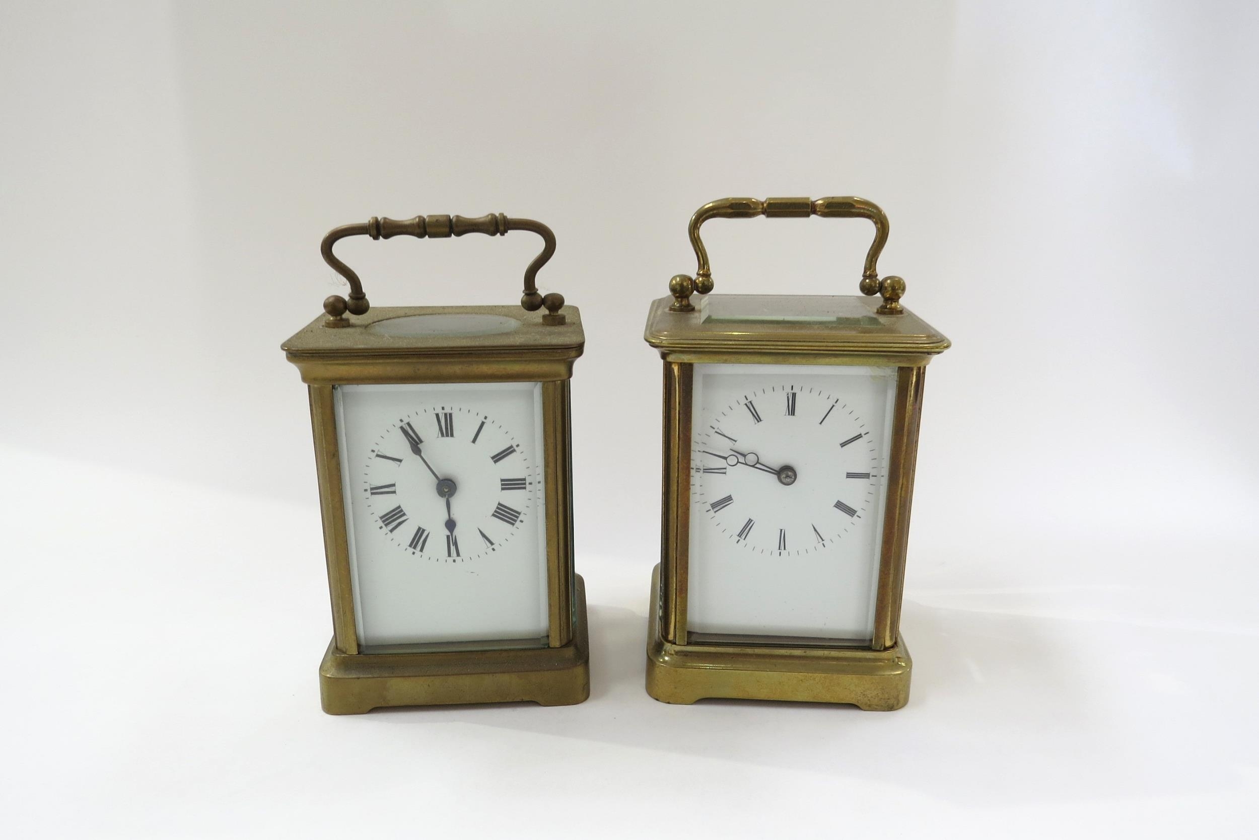 Two brass carriage clocks including French with bevelled glass