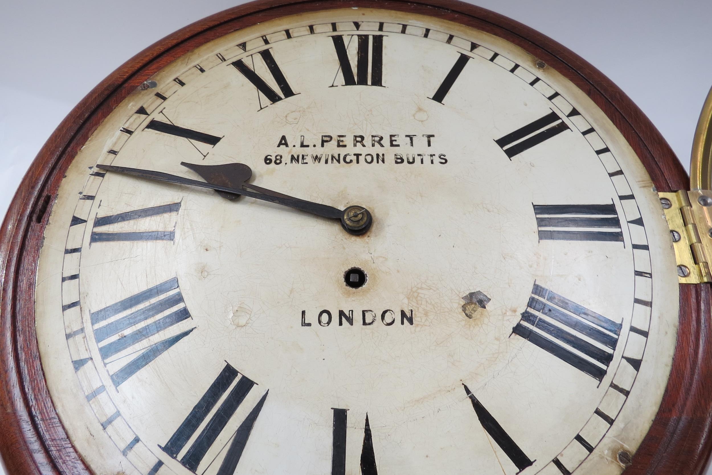 A 19th Century mahogany cased English fusee dial clock signed A. L. Perrett, 68 Newington Butts, - Image 3 of 6