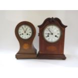 Two Edwardian mahogany csaed striking clocks with French/German movements, one of balloon form (2)