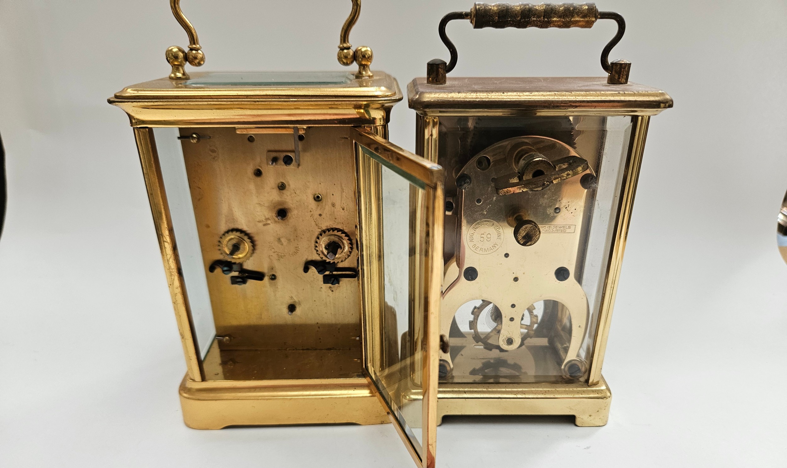 A Schatz 8-day carriage timepiece with pin pallet escapement, with another carriage timepiece with - Image 4 of 6