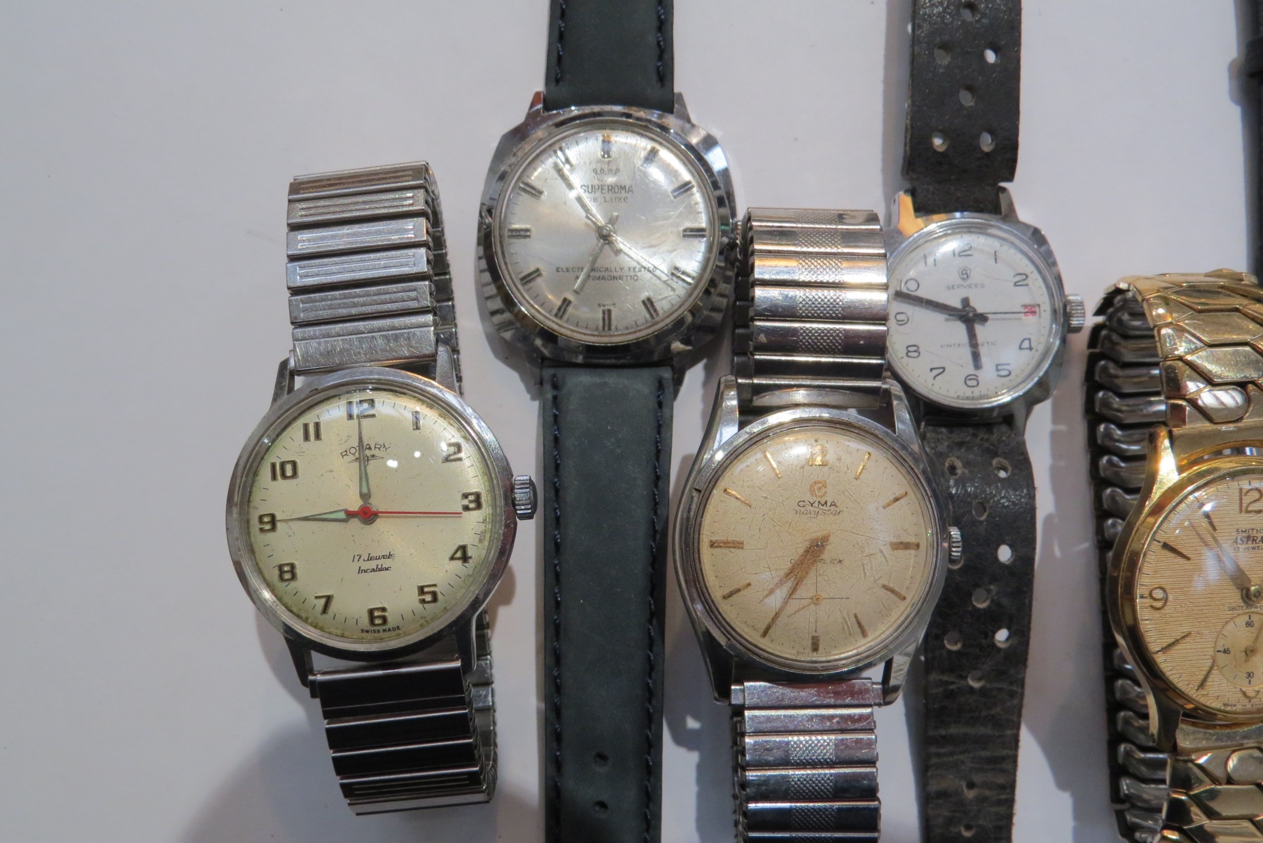 Seven manual wind wristwatches including Smiths Astral, Rotary Timor, Cyma, Services, Superoma de - Bild 2 aus 3