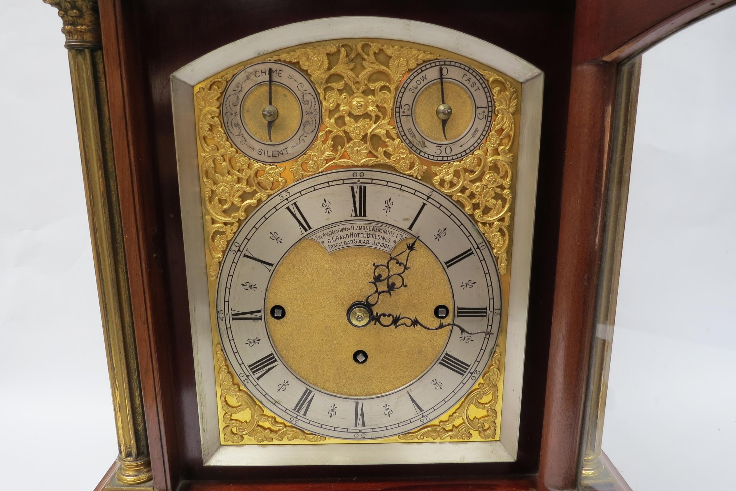 A late 19th Century oak and inlaid bracket clock with silvered Roman chapter ring over gilded - Image 5 of 10