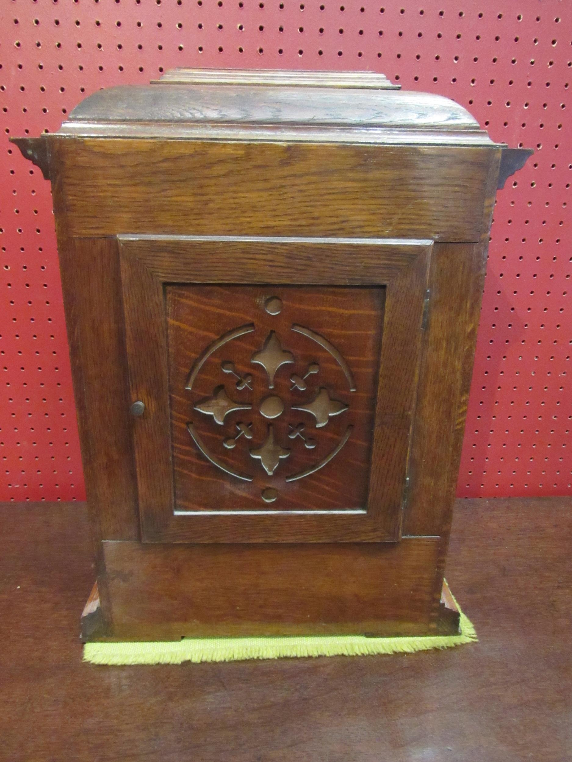 A Mahogany Elkington & Co. bracket clock, carved case and column form front, ornate decoration to - Image 6 of 7