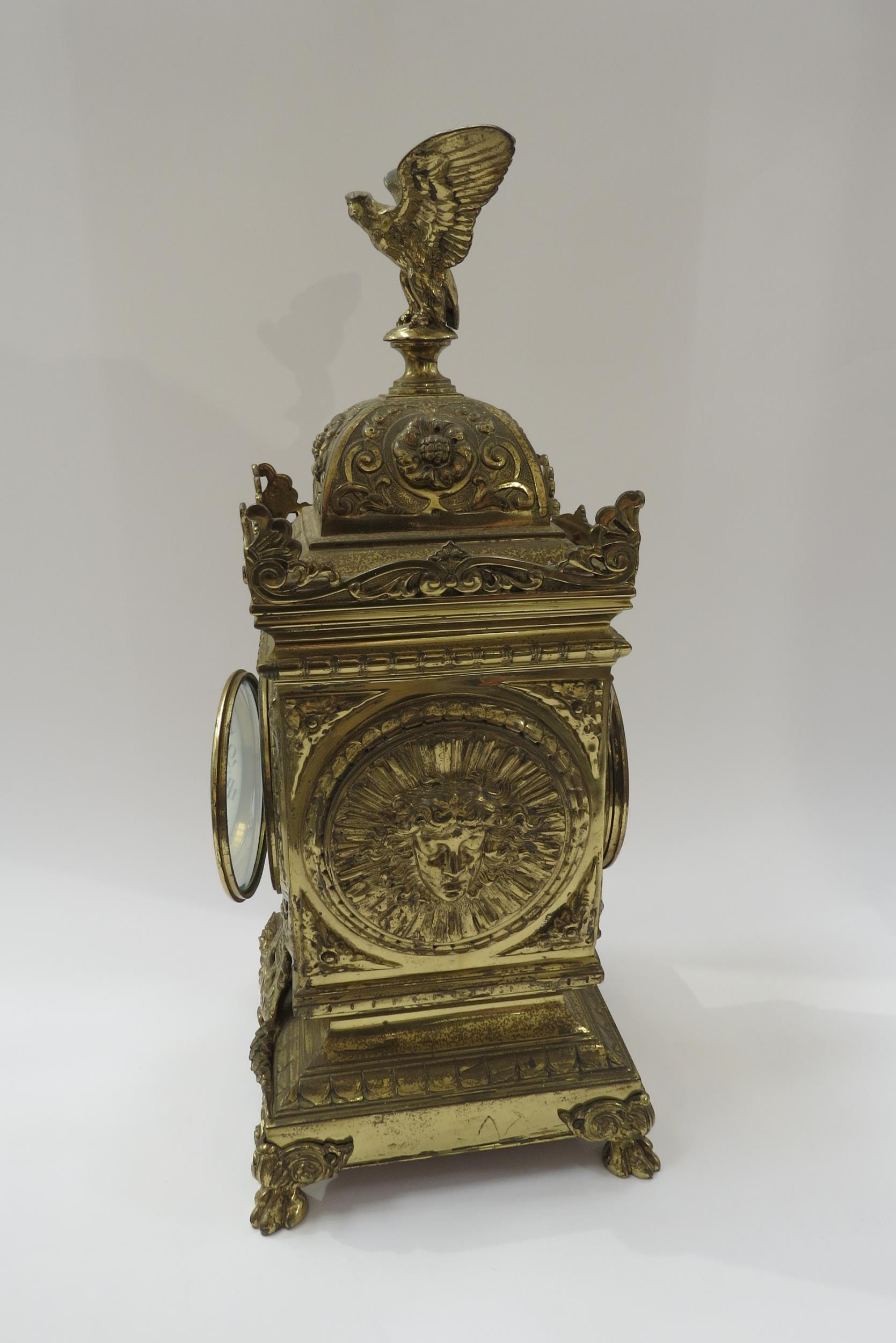 A French timepiece in highly decorative brass case, Arabic enamelled chapter ring, with pendulum. - Image 5 of 9