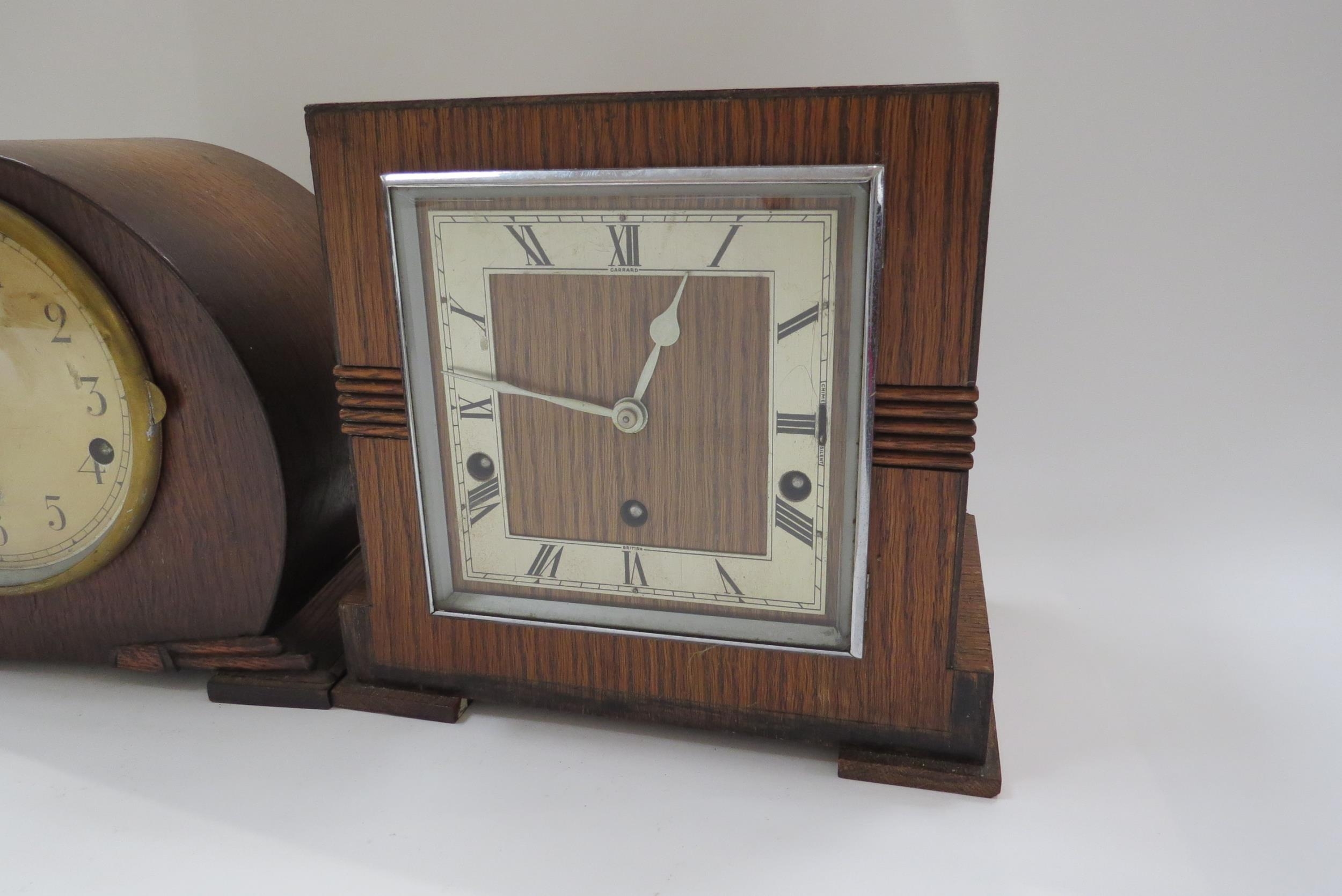 Two Art Deco oak glazed chiming and striking mantel clocks (2) - Image 2 of 6
