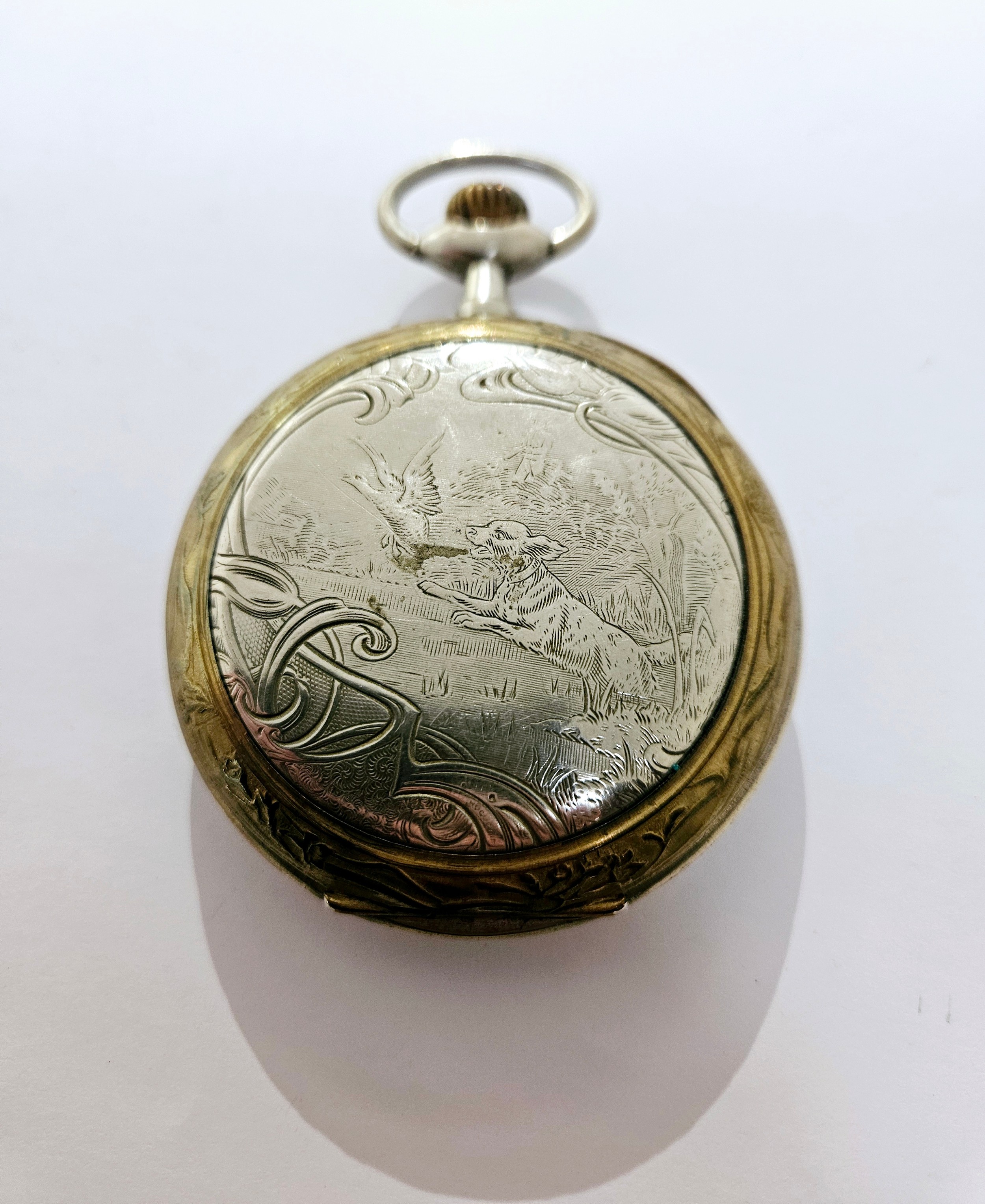 A large Ancre Double Plateau Levees Visibles 15 Rubis pocket watch, engraving to back - Bild 4 aus 4