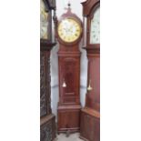 A 19th Century flame mahogany 8-day longcase clock with painted circular 13" dial. 8-day movement