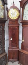 A 19th Century flame mahogany 8-day longcase clock with painted circular 13" dial. 8-day movement