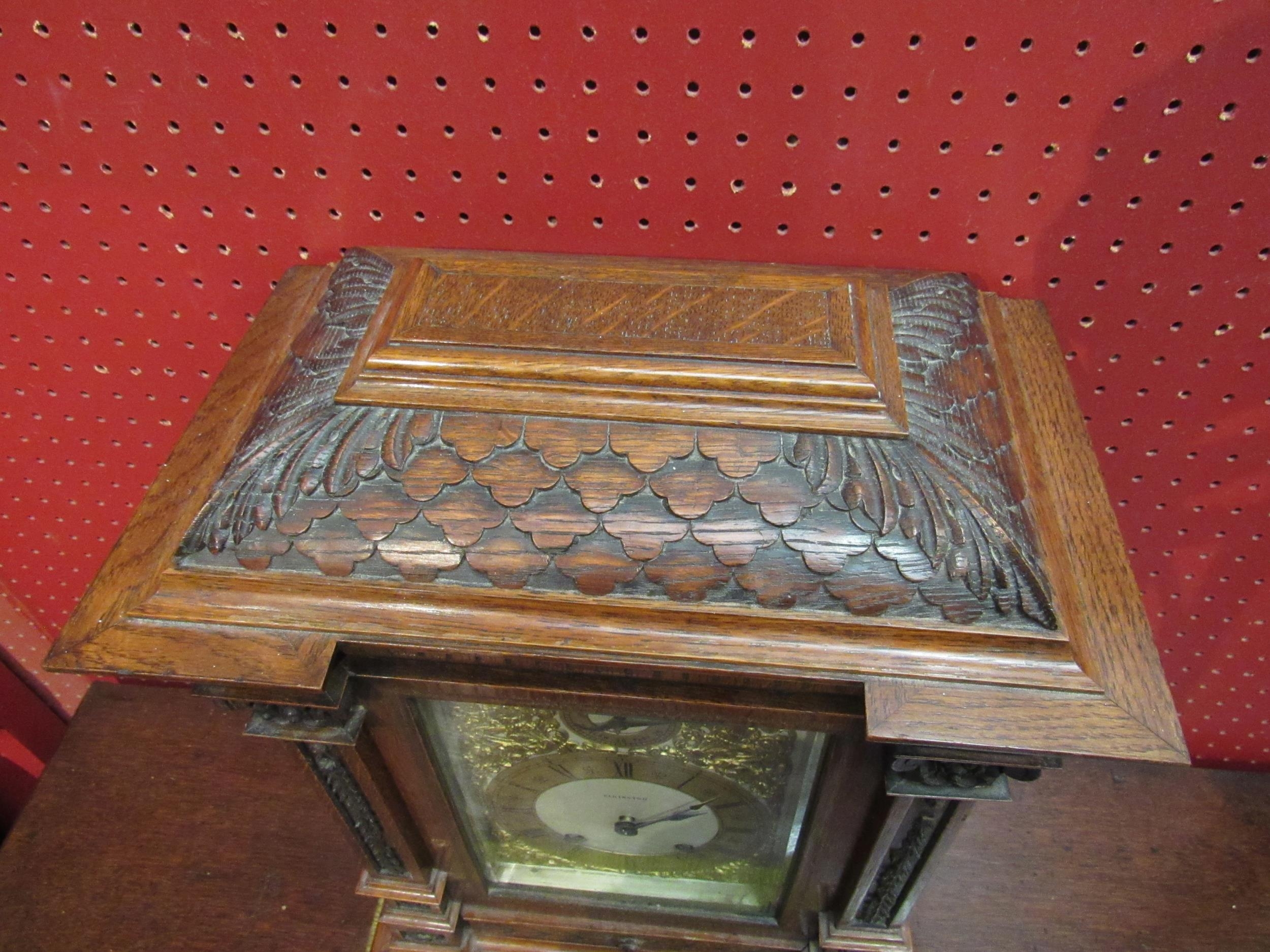A Mahogany Elkington & Co. bracket clock, carved case and column form front, ornate decoration to - Image 4 of 7