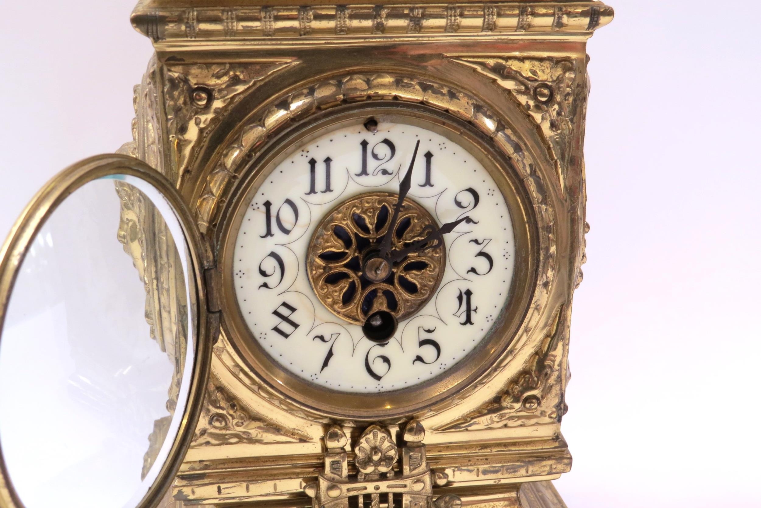 A French timepiece in highly decorative brass case, Arabic enamelled chapter ring, with pendulum. - Image 3 of 9