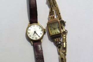 A ladies Nimra 9ct gold wristwatch with flexible gold strap and Corvette 9ct gold cased ladies