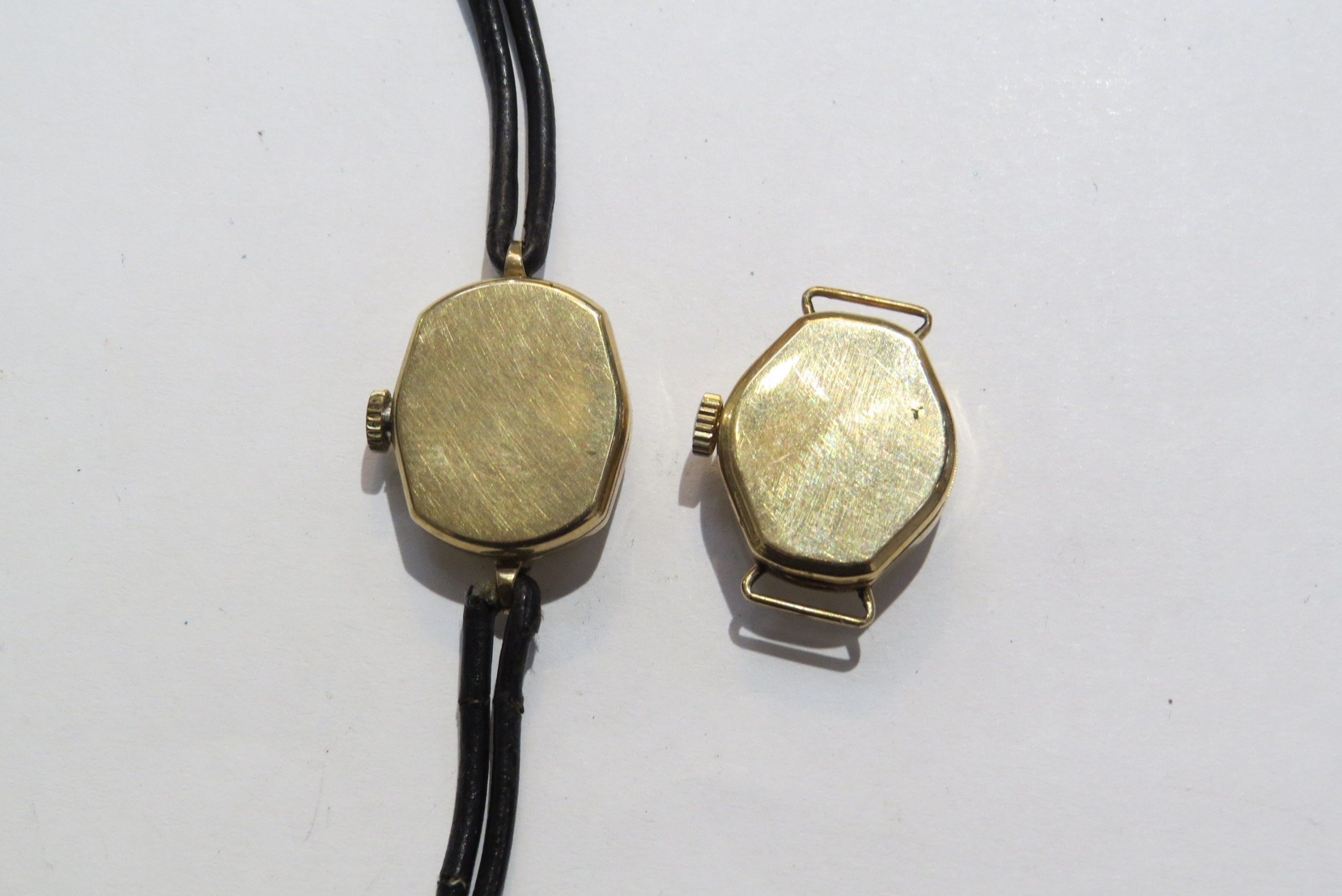 Two 9ct gold cased ladies wristwatches, one Sekonda 17 Jewels on leather strap, other J. Heller - Image 2 of 4