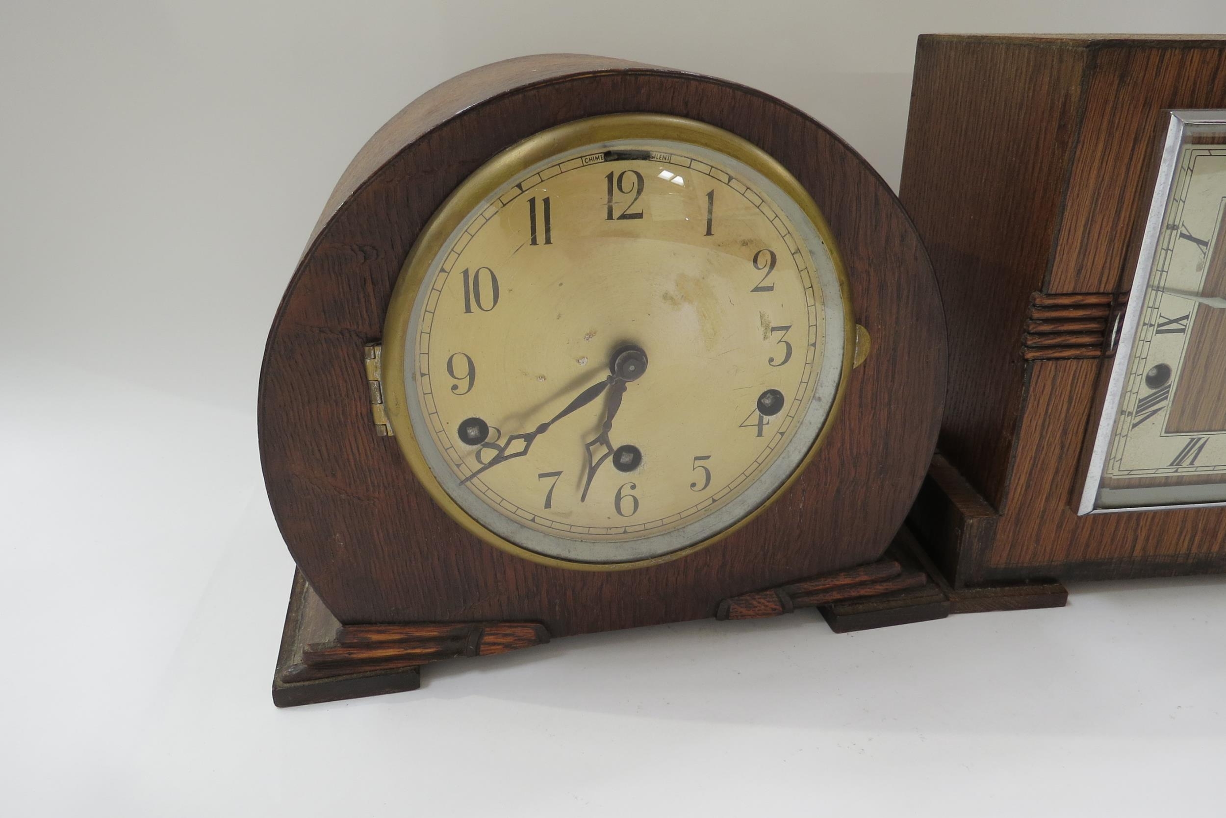 Two Art Deco oak glazed chiming and striking mantel clocks (2) - Image 3 of 6