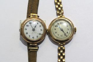 Two 9ct gold cased ladies watches one with mesh strap the other rolled gold