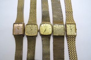 Five late 20th Century Quartz gents wristwatches with mesh bracelet straps including Imado,