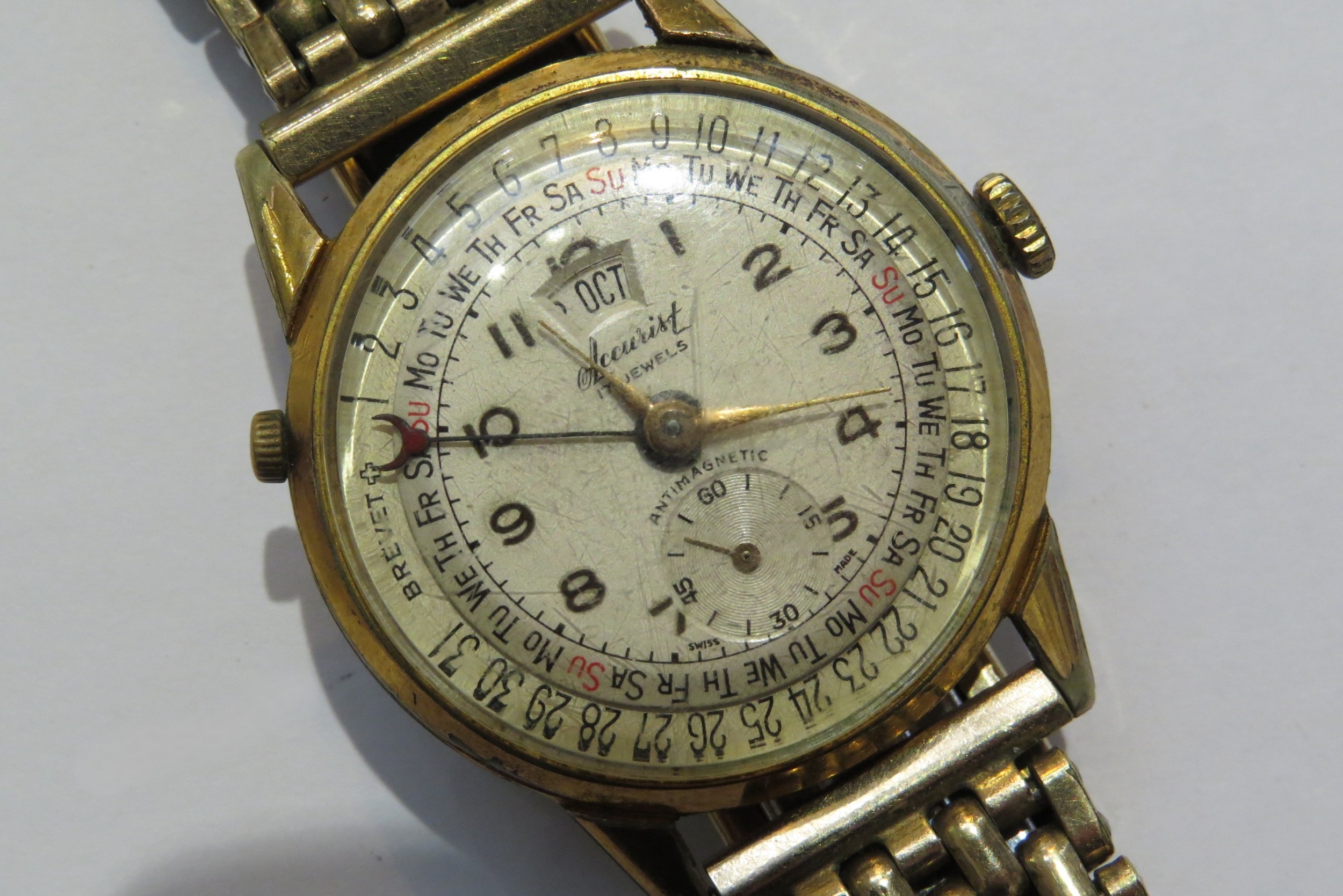 An Accurist vintage triple date calendar wristwatch with Brevet movement, steel back cover, rolled - Image 2 of 8