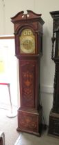 An Edwardian mahogany and inlaid longcase clock with quarterly 8 bell chimes and striking the