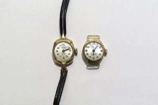 Two 9ct gold cased ladies wristwatches, one Sekonda 17 Jewels on leather strap, other J. Heller