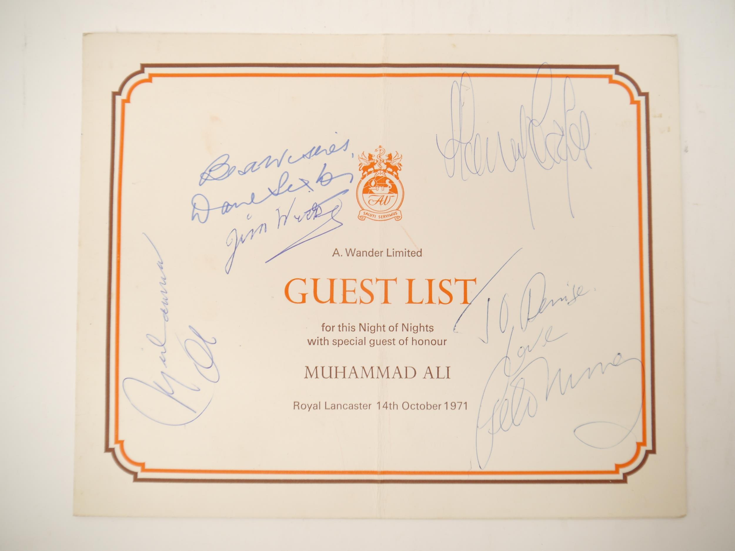 (Muhammad Ali, Boxing.) A Royal Lancaster Hotel, London, 1971 Guest List, signed by the boxing