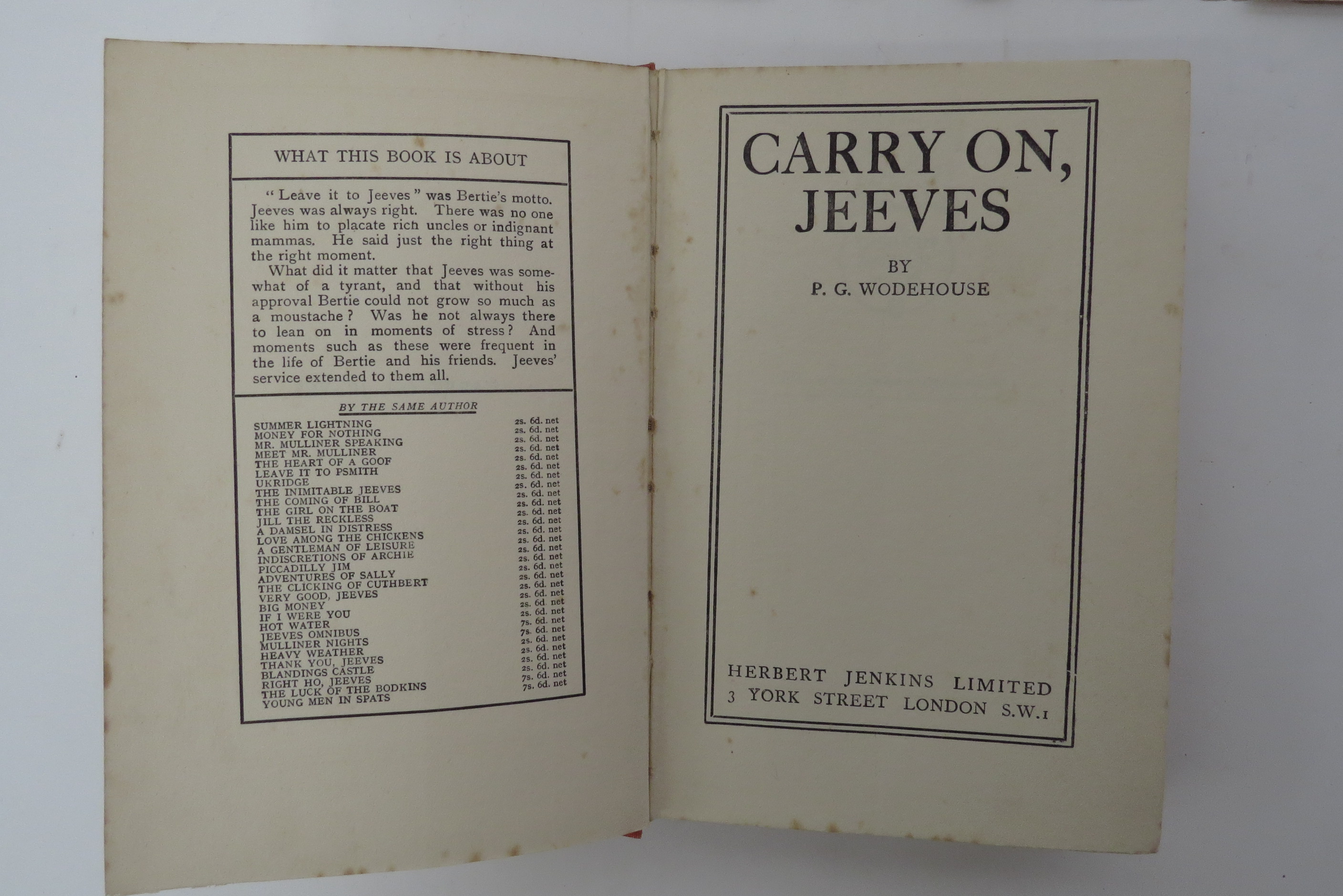 P.G. Wodehouse, 5 titles, all original cloth, all in dust wrappers: 'Carry On, Jeeves', London, - Image 22 of 25