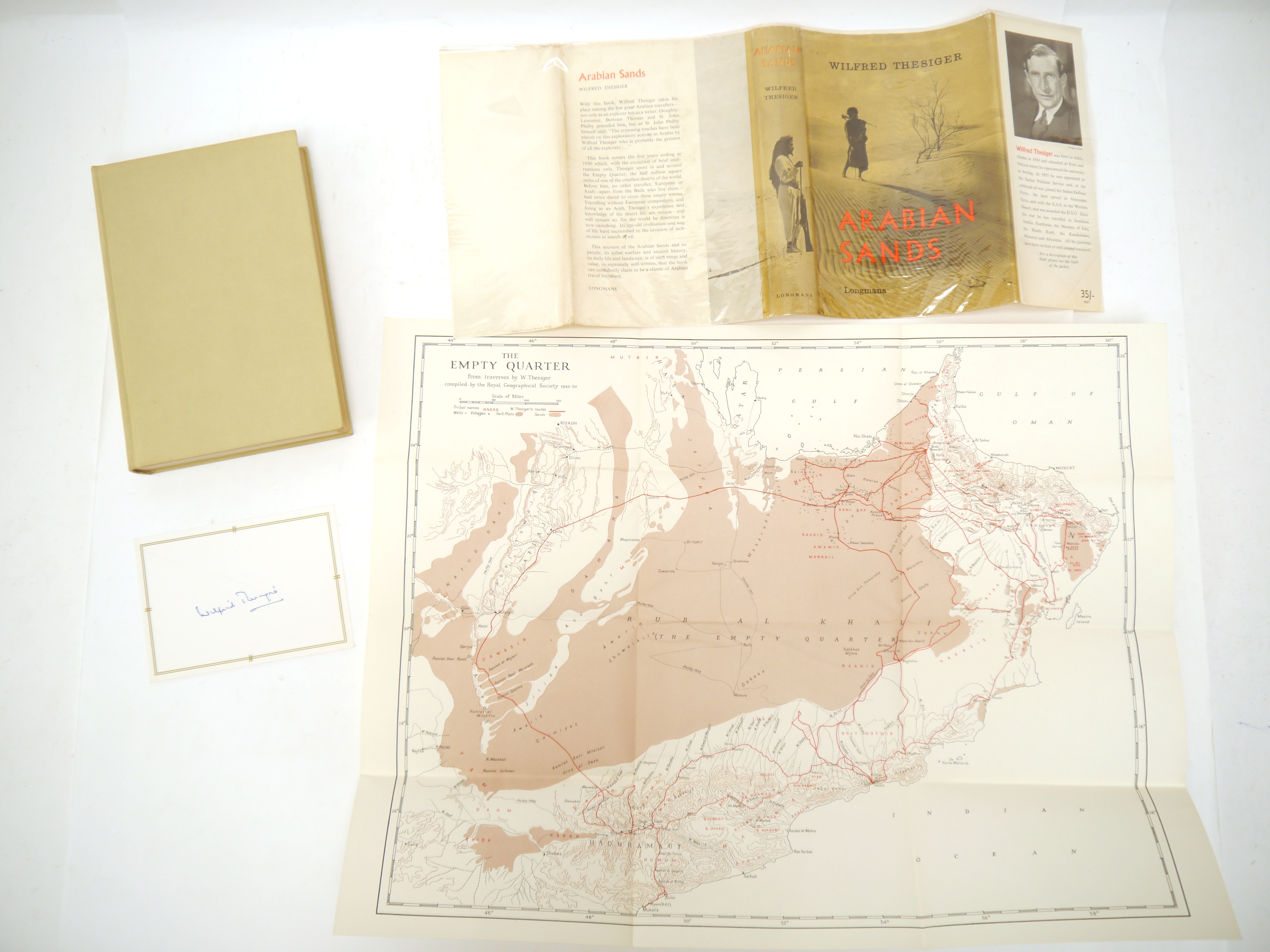 Wilfred Thesiger: 'Arabian Sands', London, Longmans, 1959, 1st edition, card signed by Thesiger in - Image 5 of 7