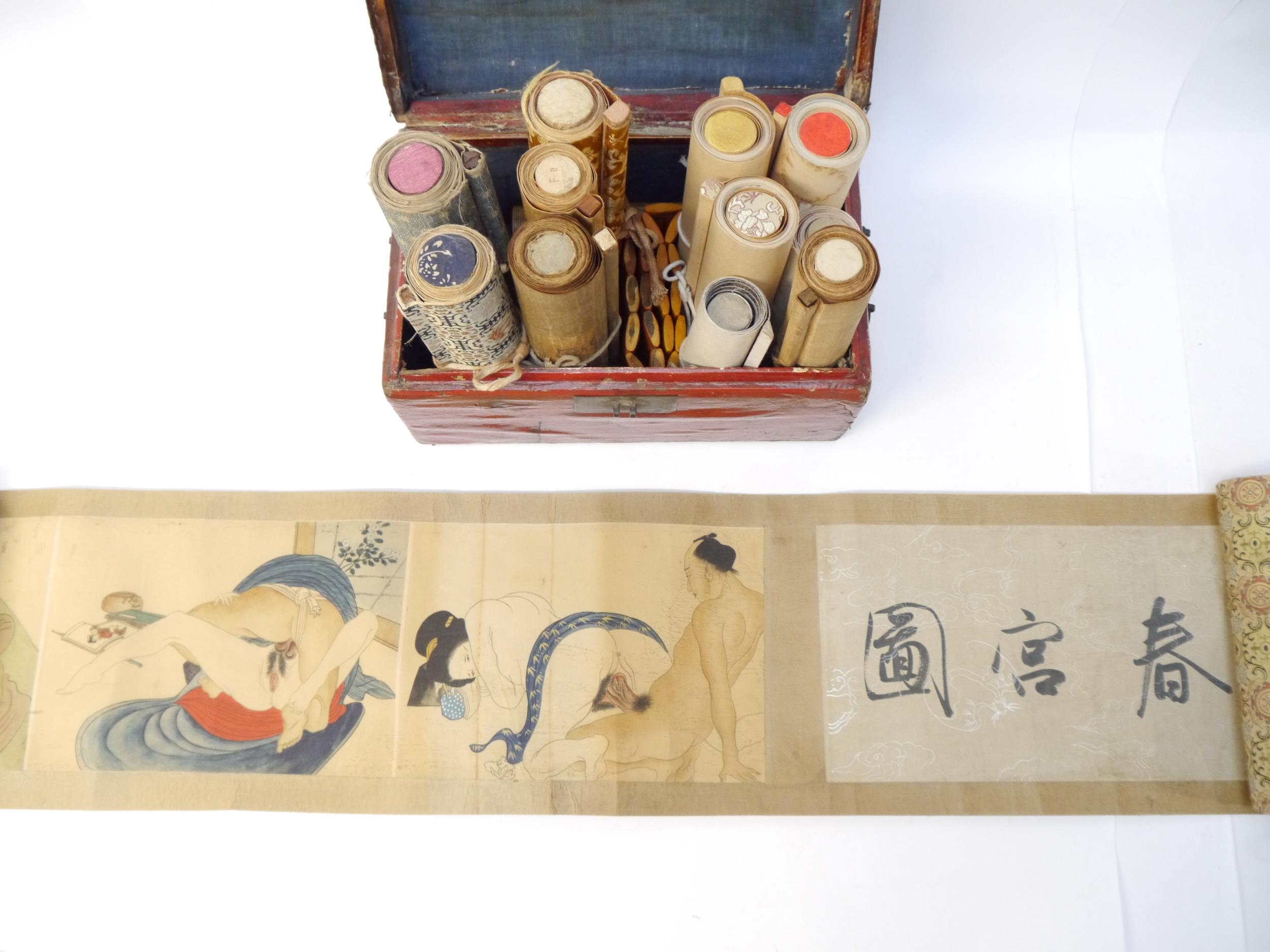 (Shunga Emaki, Japanese Erotic Hand Scrolls.) Twelve circa late C19th/C20th Shunga Erotic scrolls, - Image 6 of 16