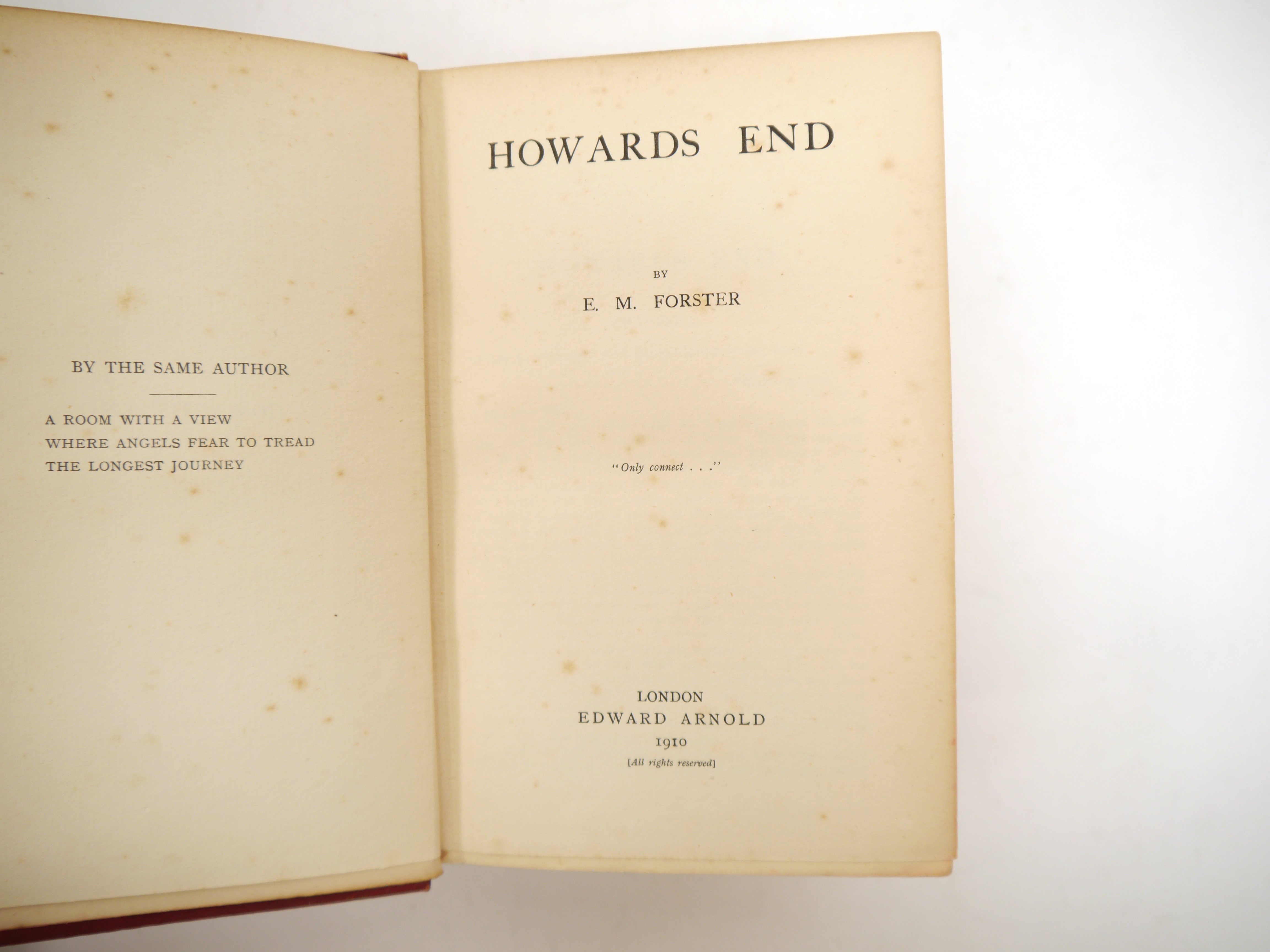 E.M. Forster: 'Howards End', London, Edward Arnold, 1910, 1st edition, seemingly an intermediate - Image 2 of 11