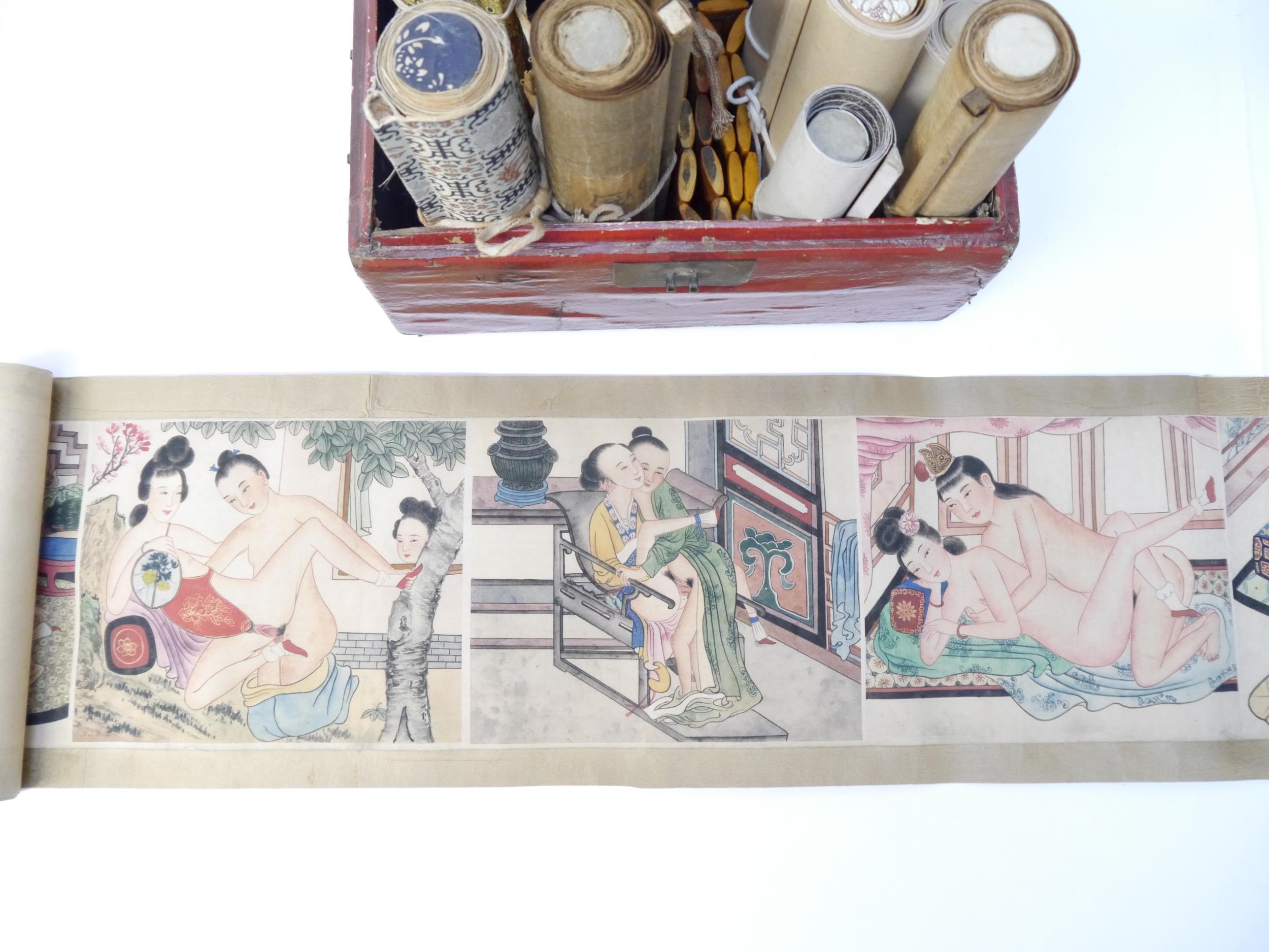 (Shunga Emaki, Japanese Erotic Hand Scrolls.) Twelve circa late C19th/C20th Shunga Erotic scrolls, - Image 4 of 16