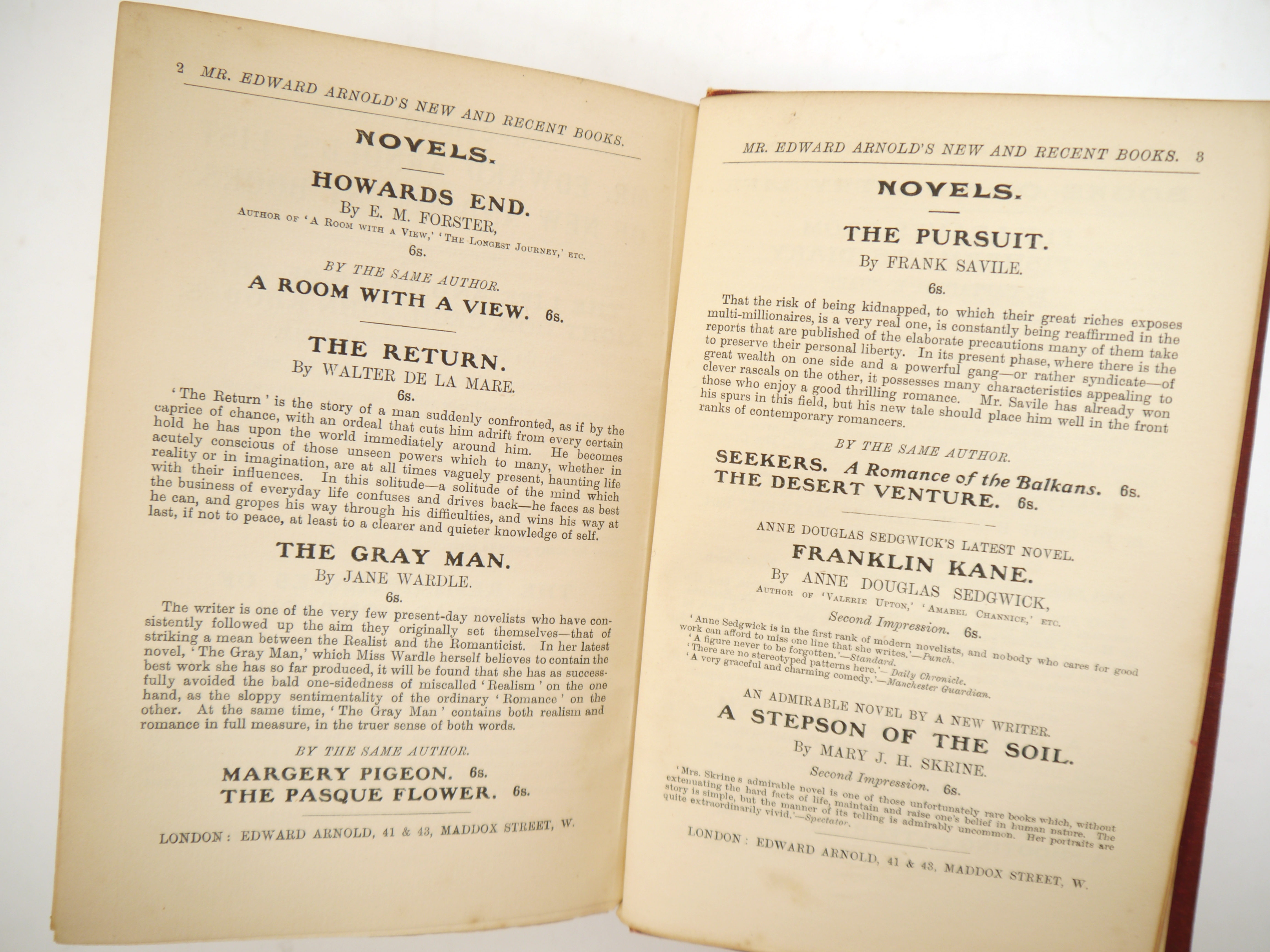 E.M. Forster: 'Howards End', London, Edward Arnold, 1910, 1st edition, seemingly an intermediate - Image 7 of 11