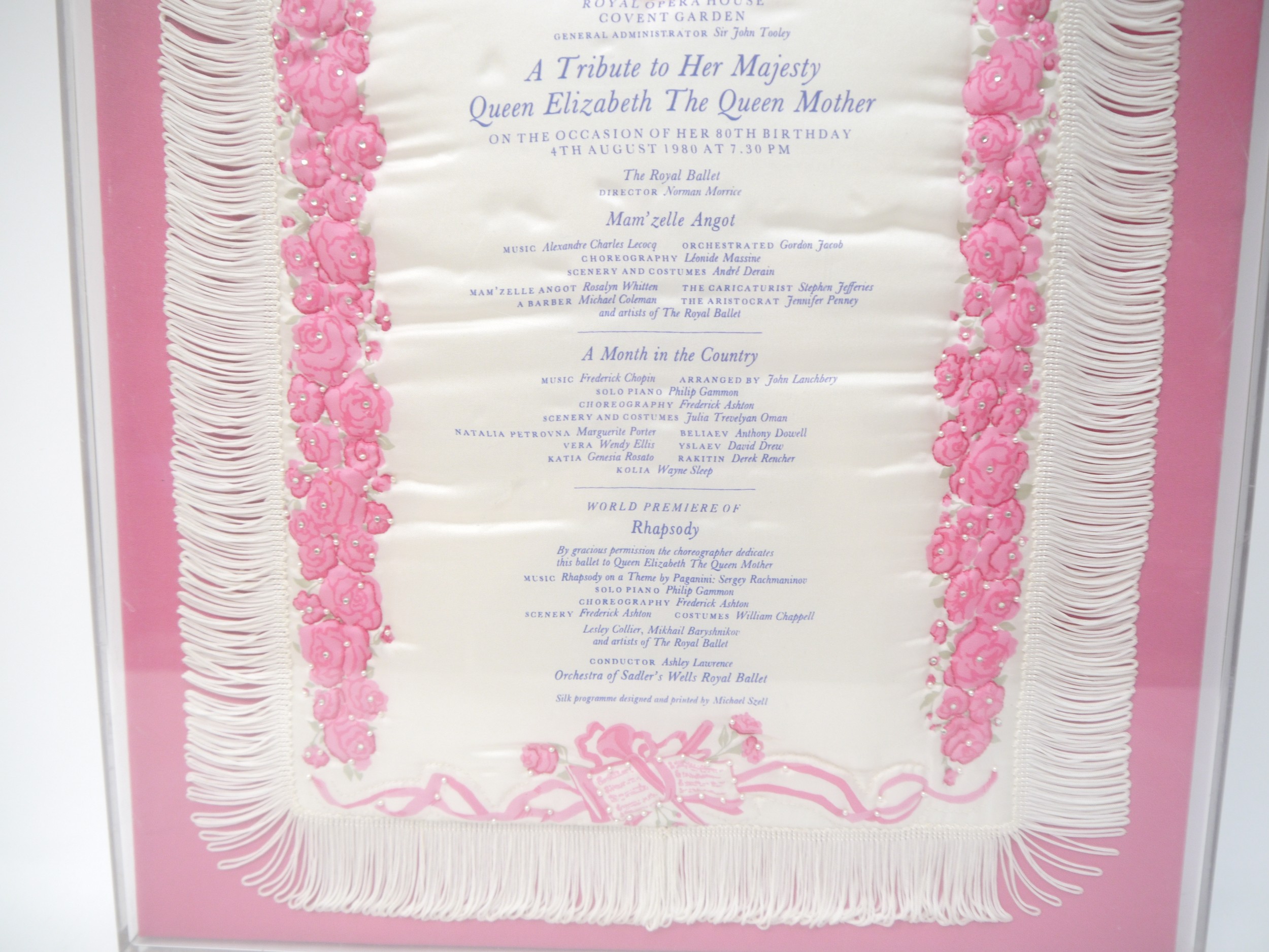 (Queen Elizabeth The Queen Mother.) A commemorative silk souvenir programme, Royal Opera House, - Image 3 of 3