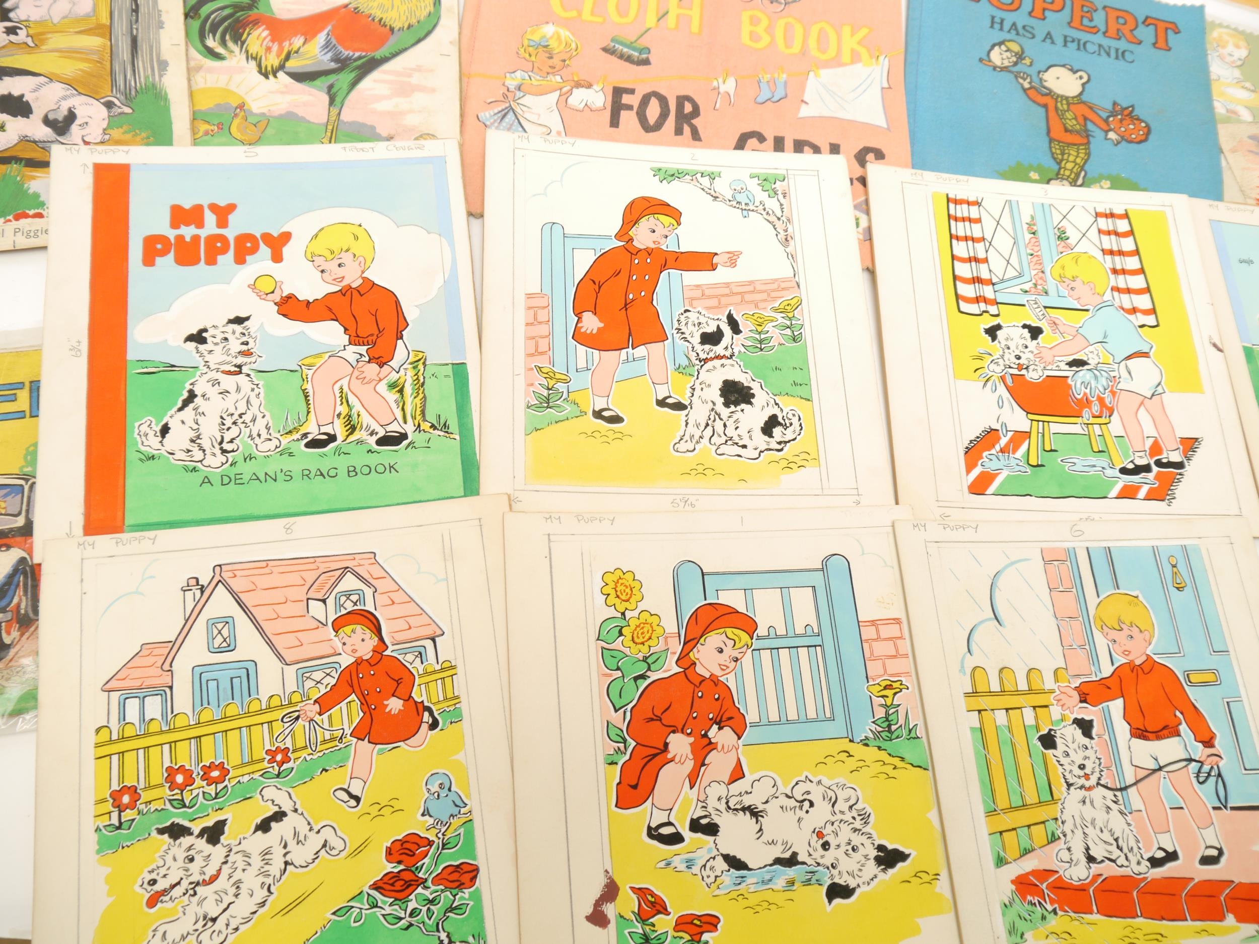 (Rag Books, Original Artwork.) A collection of Dean's Rag Books and other cloth children's books,