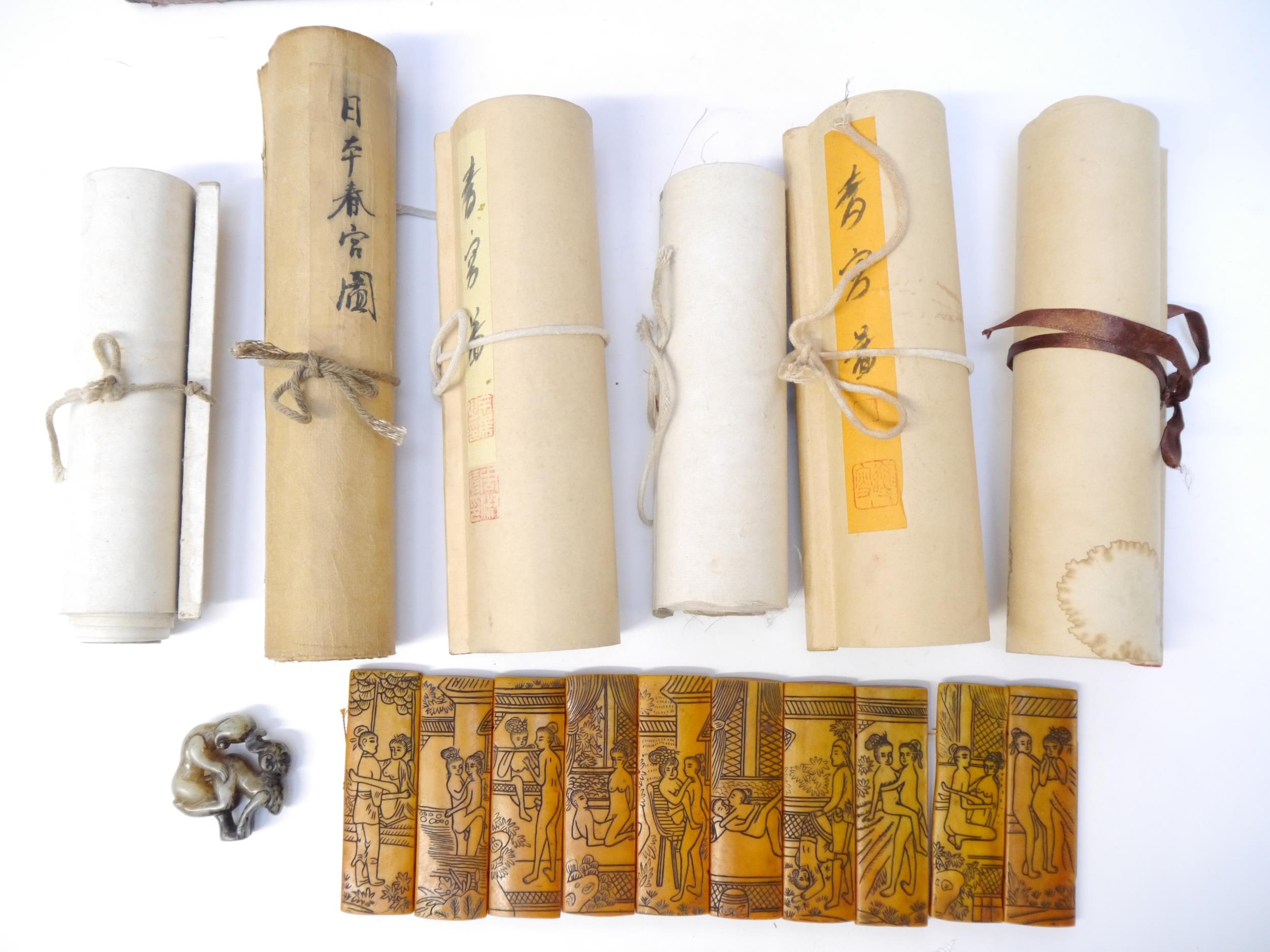 (Shunga Emaki, Japanese Erotic Hand Scrolls.) Twelve circa late C19th/C20th Shunga Erotic scrolls, - Image 11 of 16