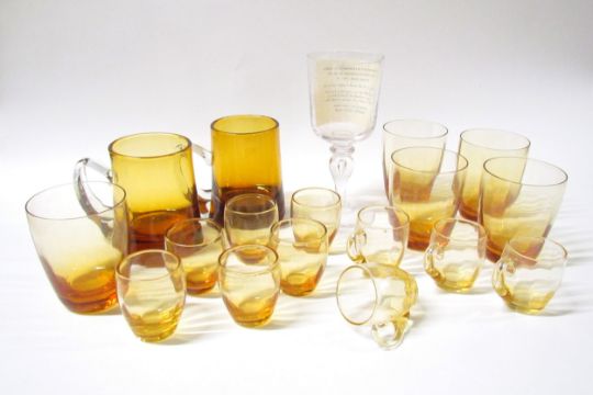 A collection of Whitefriars Amber glass drinking cups and tumblers. Tallest 12cm (17) - Image 1 of 3