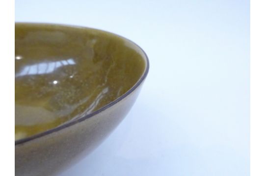 DAME LUCIE RIE (1902-1995) (ARR) A Studio stoneware bowl with olive green glaze, manganese rim. - Image 3 of 10