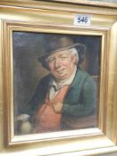 A late Victorian oil on wood painting of a gentleman, COLLECT ONLY.