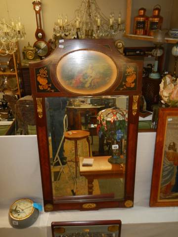 A Wood framed mirror with hand painted panel, COLLECT ONLY.