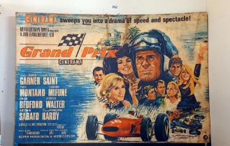 A Grand Prix Cinerama poster glued to hard board, starring James Garner COLLECT ONLY