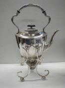 A good quality early 20th century silver plate spirit kettle on stand.