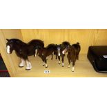 4 Beswick horses, 1 being a shire horse