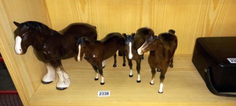 4 Beswick horses, 1 being a shire horse