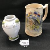 A Nelson Jug A/F and a Nelson Commemorative Jar (missing Lid)