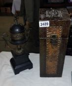 A Victorian/Edwardian clock garniture wooden bottle box