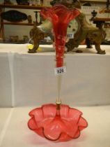 A single trumpet cranberry glass epergne.