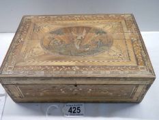 A rare and unusual early 19th century 'prisoner of war' straw box with inlay inside and out,