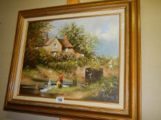An oil on canvas rural scene signed Les Parson, COLLECT ONLY.