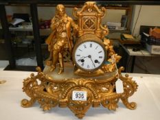 A French spelter mantel clock, in working order.